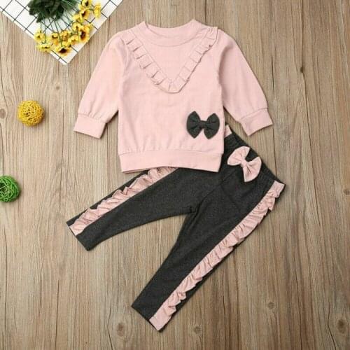 Autumn Spring Baby Girl Sweatshirt Long Sleeve Top Ruffle Knotbow Pants Leggings Outfit Toddler Kid Clothes 2PCS Suit
