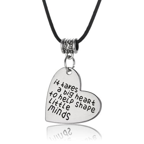 Teachers Necklace Heart Pendant Charm Chain It Takes A Big Heart To Help Shape Little Minds Rope Chain Teachers Day Graduation