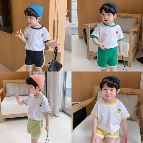 Baby Boys Girls Casual Suit Fruit Embroidery Short-sleeved T-shirt+shorts Kids Summer Suits Children Clothes Sets 1-8 Years