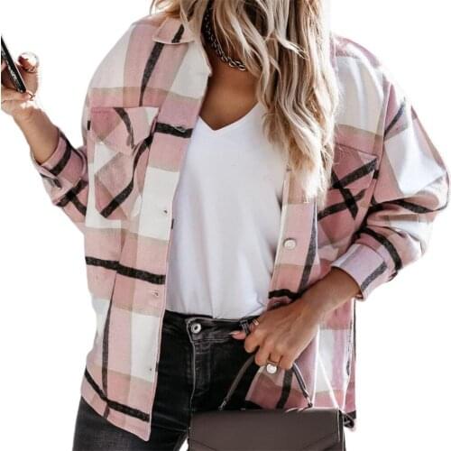 Women Shirt ELegant Women Shirt Big Plaid 4 Colors Loose Long Sleeve Lapel Shirts Plus Size Single Breasted Straight Shirts
