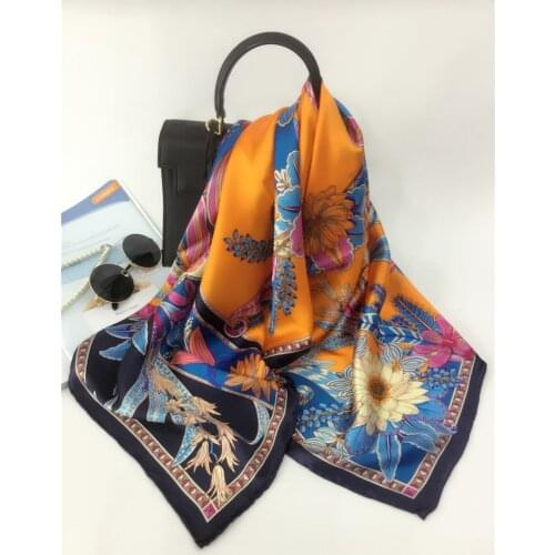 2021 Square 100% Silk Scarvf Women Foulard 90*90cm Satin Hair Head Hijab Scarf Ladies Shawl Wrap Muffler Pareo Bandanna Female