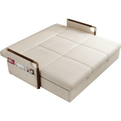 Modern Simple Multi-Functional Leather Folding Sofa Bed Living Room Fabric Sofa Sit Or Lie Dual-Purpose Solid Wood Sofa Bed