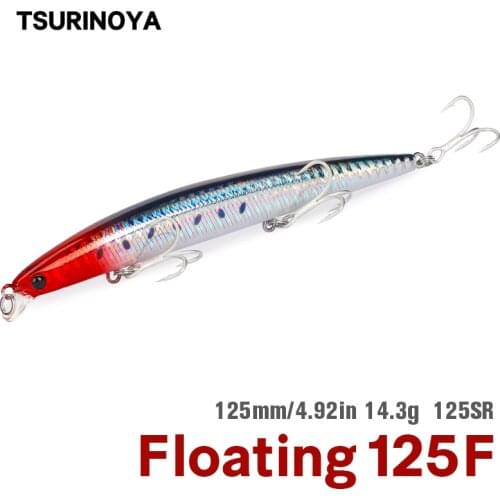 TSURINOYA Seabass Lure DW72 125mm 14.3g Floating Sea Fishing Lures Shallow Range Long Casting Black Minnow Wobblers Hard Baits