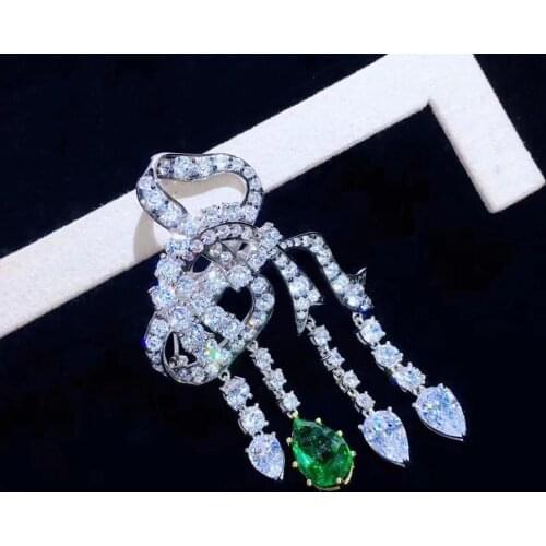 Vintage palace 925 sterling silver with cubic zircon bowknot brooch tassels fine women jewelry free shipping