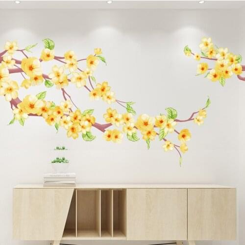 Yellow Flowers Wall Stickers Modern VSCO Girl Living Room Bedroom Decor Aesthetic Wallstickers Wedding Room Decoration Wallpaper