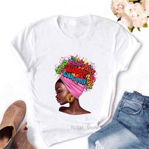Afro Black Beauty Ebony Girl Print Tshirt Women Melanin Poppin T Shirt Femme Summer Fashion T-Shirt Female Streetwear