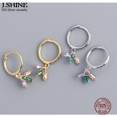 JShine Luxury 100% S925 Sterling Silver Drop Earrings Mixed Color Geometric Zircon Earrings Silver 925 Hoops Fine Jewelry