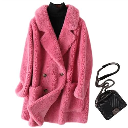 2020 Winter Women Particles Sheep Shearling Coat Female Faux Fur Jacket Ladies Mid-Length Plus Size Clothes Loose Overcoat H737