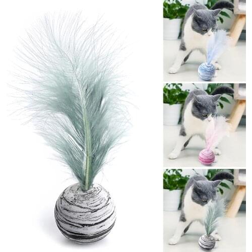 1PCS Cat Toy Interactive Artificial Feather Pet Ball Cat Fetch Ball Cat Teaser Toy Cat Funny Toy Training Cat Kitten Stick Toys