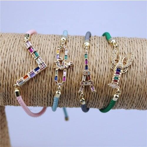 10pcs/lot New Eiffel Tower/lobster/irregular shape cz bracelet,plated cubic zircon component,popular bracelet cheap wholesale