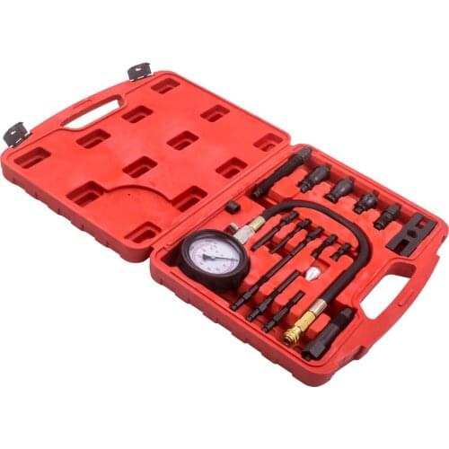 16Pcs Diesel Engine Compression Gauge Tester Cylinder Pressure Test Set Kit Diesel Engine Tester Tool kit 0-70 Bar/0-1000 Psi