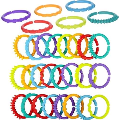 Baby Like 24Pcs Baby Teething Ring Colorful Rainbow Rings Stroller Gift Decoration Toys