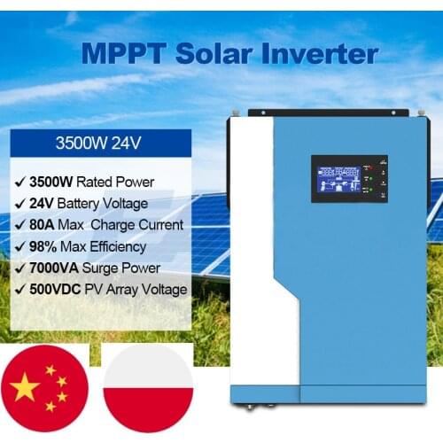 3500W Solar Pure Sine Wave Hybrid Inverter 24V 220VAC MPPT 100A Solar Charger PV 500V Input Running without Battery WIFI Monitor