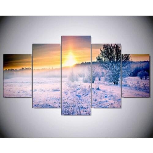 5 panel Modern Winter snow painting art wall paintings for living room wall picture ny-144