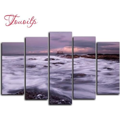 5pcs,Full square&round DIY Sea view 5d Diamond Painting Cross Stitch Diamond Embroidery Patterns rhinestones Diamond Mosaic