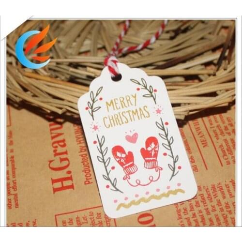 50pcs Merry Christmas Gloves Printing Kraft Paper Tags DIY Card Hand Draw Paper Tags Labeled Wishing Card bookmark+10M String