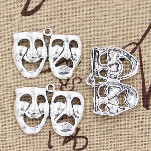 6pcs Charms Comedy Tragedy Smile Cry Masks 31x23mm Antique Making Pendant fit,Vintage Tibetan Bronze,DIY Findings Jewelry