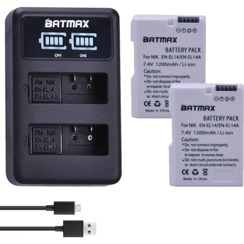 2X EN-EL14 ENEL14 EN EL14 EL14a Battery + LED Dual USB Charger for Nikon D3100 D3200 D3300 D5100 D5200 D5300 P7000 P7700 P7800