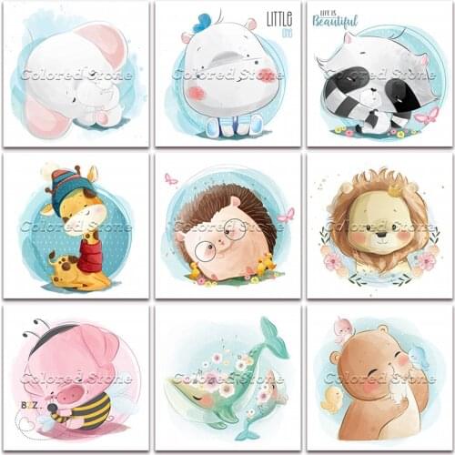 New Diamond painting Cartoon Animals Elephant raccoon giraffe lion pig 5D DIY Full Square Drill embroidery 3D mosaic Drawing 204