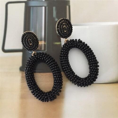 Bohemia Chunky Style Black Bead Strand Oval Round Drop Earrings For Women Party Decoration Statement Jewelry Accessory