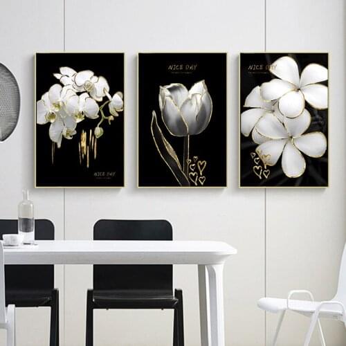 Black White Flowers Gold Luxury Canvas Painting Posters Prints Modern Home Decor Wall Art Nordic Pictures Living Room Decoration
