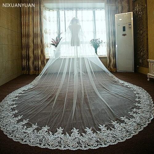 1 Tiers 3 M Cathedral Wedding Bridal Veil White Ivory Vintage Lace Wedding Bridal Veils Custom with Comb