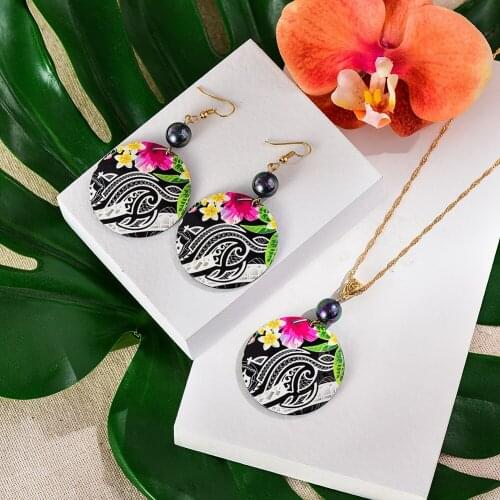 Hawaiian Polynesian Jewelry Set Wholesale Women Big Samoa Marshall Plumeria Flower Earrings Necklaces Set Beach Accessories 2021