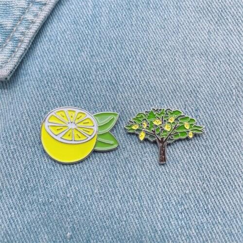 Creative Fun Fruit Lemon Enamel Brooch Plant Tree Fruit Alloy Pins Punk Badge Clothes Bag Accessories Woman Jewelry Gift For Kid