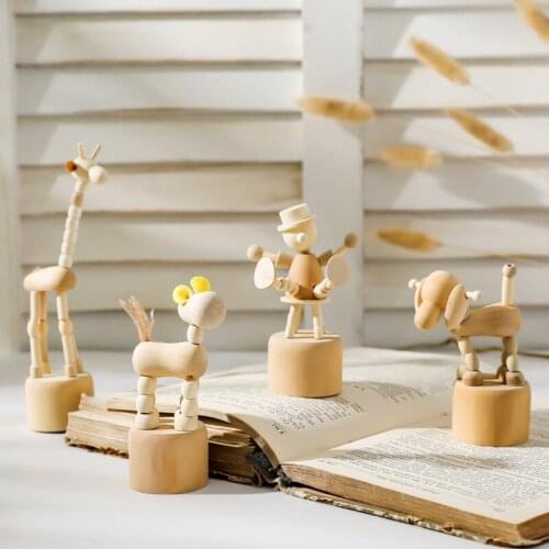 Creative Cartoon Wooden Animal Ornaments Home Bedroom and Study Shelf Small Ornaments Childrens Cartoon Dolls Christmas Present