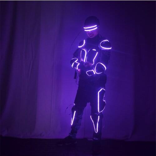 KS68 Party dance stage wears led costumes RGB colorful light led robot suit dj led glasses armor outfits men luminous dress bar