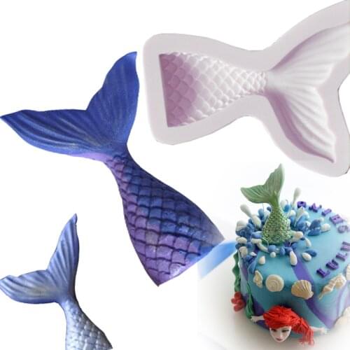 Small Cute Mermaid Tail Fondant Cake Silicone Mold Cake Decorating Kitchen Baking Tools Halloween Chocolate Candy Molds FM1129