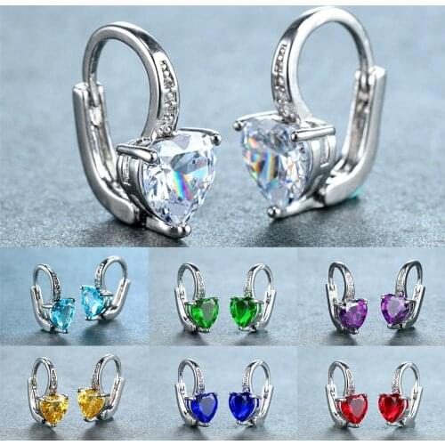 Trendy Female Blue Zircon Stone Earrings Charm rose gold color Clip Earrings For Women Cute Rainbow Love Heart Wedding Earrings