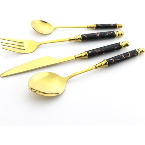 4/5Pcs Black Gold Cutlery Set Vintage Ceramic Tableware Stainless Steel Dinnerware Knife Cake Fork Tea Spoon Home Silverware Set