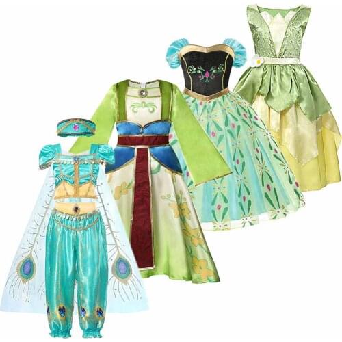 Fancy Carnival Costume Princess Party Dress for Little Girls Aladdin Jasmine Clothing Set Kids Anna&Elsa Halloween Disguise