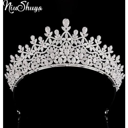 NiuShuya Luxury Bridal Crystal Headdress Crown Vintage Princess Queen Parade Graduated Zirconia Headdress Wedding Hair Accessori
