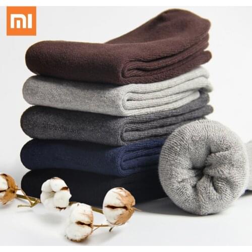 5 Pairs Xiaomi 100% Cotton Men Socks High Quality Thicken Warm Business Socks Black Autumn Winter For Male Thermal Antifreeze