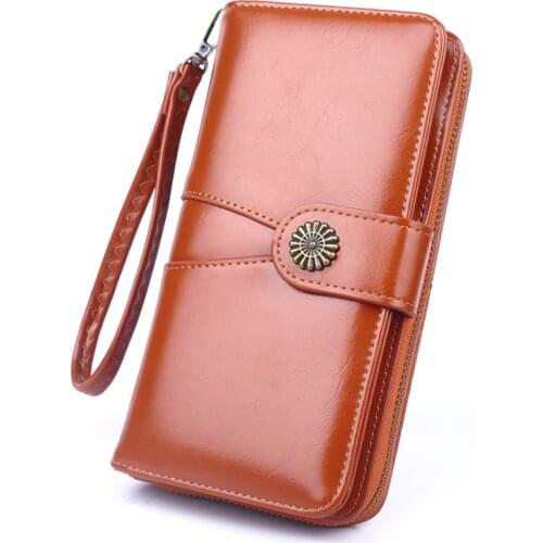 New Women Wallet Female Purse Women Leather Wallet Long Trifold Card Holder Money Clutch Wristlet Multifunction Zipper Purse