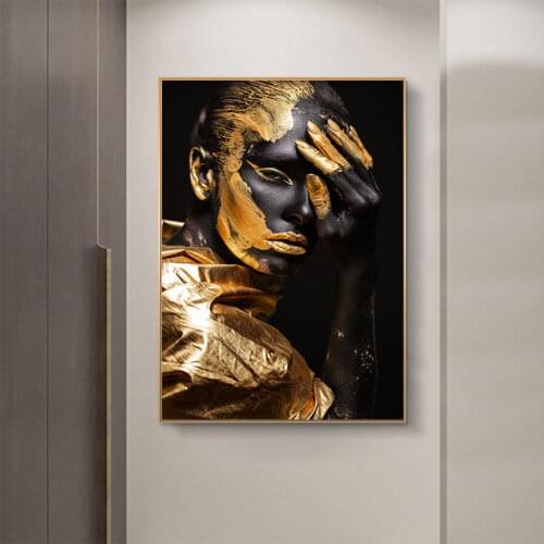 Black Gold Woman Posters And Prints Abstract African Art Gold Powder Canvas Painting Modern Home Pictures Living Room Decoration