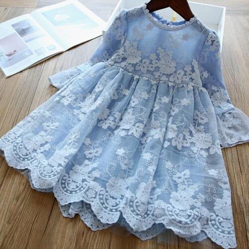 Girl Autumn Dress Kids Dresses For Girls Cotton Casual Wear Lace Embroidery Girl Clothes 3-8T Flower Long Sleeve Kids Clothing