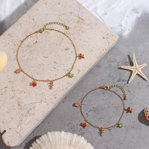 Blue Dolphin Turtle Crab Pendant 18k Golden Chain Bracelets for Girls Anklets Foot Bracelet Pink Red Zircon Womens Jewelry