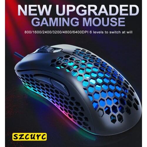 SZCURC Profession Wired Gaming Mouse 6 Buttons 4800 DPI LED Optical USB Computer Mouse For PC laptop Gamer Mice Mute Wired Mouse
