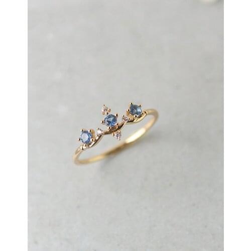 Simple Female Aqua Blue Crystal Stone Ring Charm Gold Color Engagement Ring Classic Bridal Crown Zircon Wedding Rings For Women