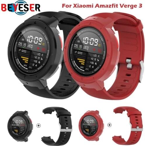 For Amazfit Verge A1801 Strap Smart Watch Band For Xiaomi Amazfit Verge 3 Case Cover Silicone Watchband + PC Protector Frame