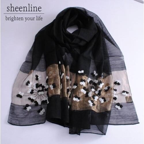 9 Designs Top Quality Wool and Silk Embroidery Shawl Hand Beading Pashmina Flower Plant Beading Quality Long Scarf Light Warm