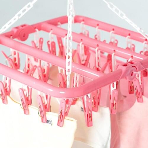 32 Clips Folding Socks Clothes Hanger Rack Clothespin Clothes Drying Rack Closet Wardrobe Organizer Blue/Green/Pink