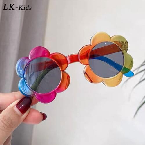 LongKeeper Rainbow Baby Sunglasses For Boys Girls Mirror Flowers Shape Fashion Kids Sun Glasses UV Protection Gafas De Sol