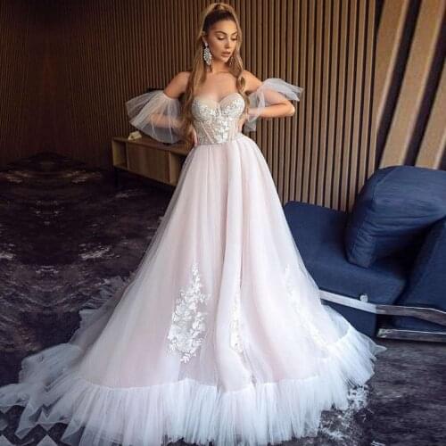 LORIE Boho Wedding Dress Blush Pink Sweetheart Appliques Lace Separated Sleeves Princess Bridal Dress Bohemian Wedding Gown