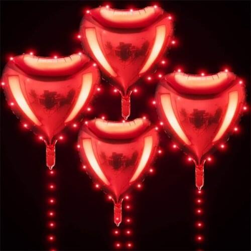 Light up Balloons 18 Inch Valentines Red Heart Aluminum Foil Balloons with 10ft Red Led String Lights for Valentines Day Wedding