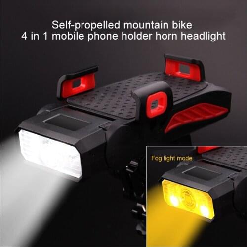 3-In-1 Bicycle Light Usb Charging Light Bike Front Lights with Mobile Phone Holder with Horn with Fog Light Mode Waterproof