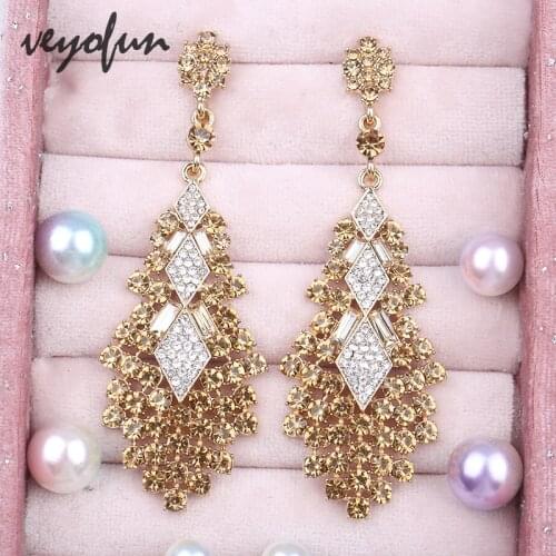 Veyofun Elegant Ethnic Full Rhinestone Drop Earrings Party Dangle Earrings For Women Fashion Jewelry Gift